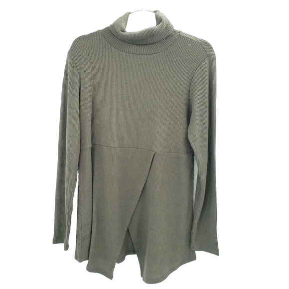 Dg2 Diane Gilman Green Split Front Sweater Womens Medium Turtleneck Rayon Blend - Picture 2 of 12